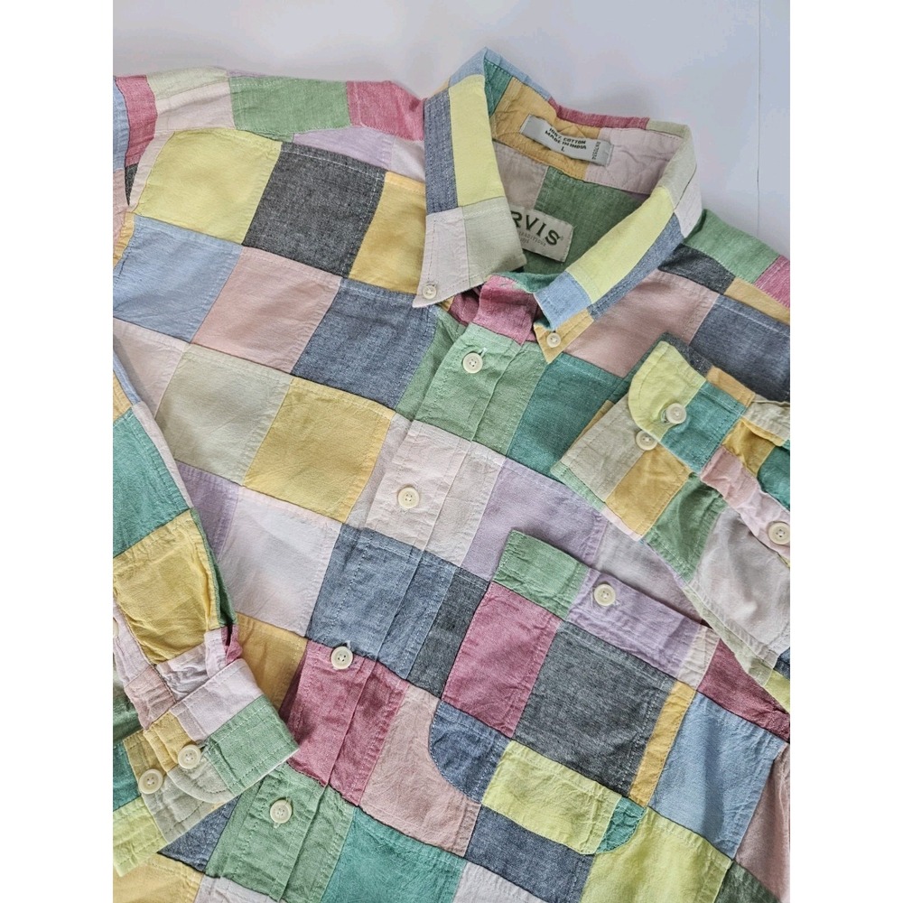 Orvis Men's Long Sleeve Button Up Patchwork Shirt Multicolor Large